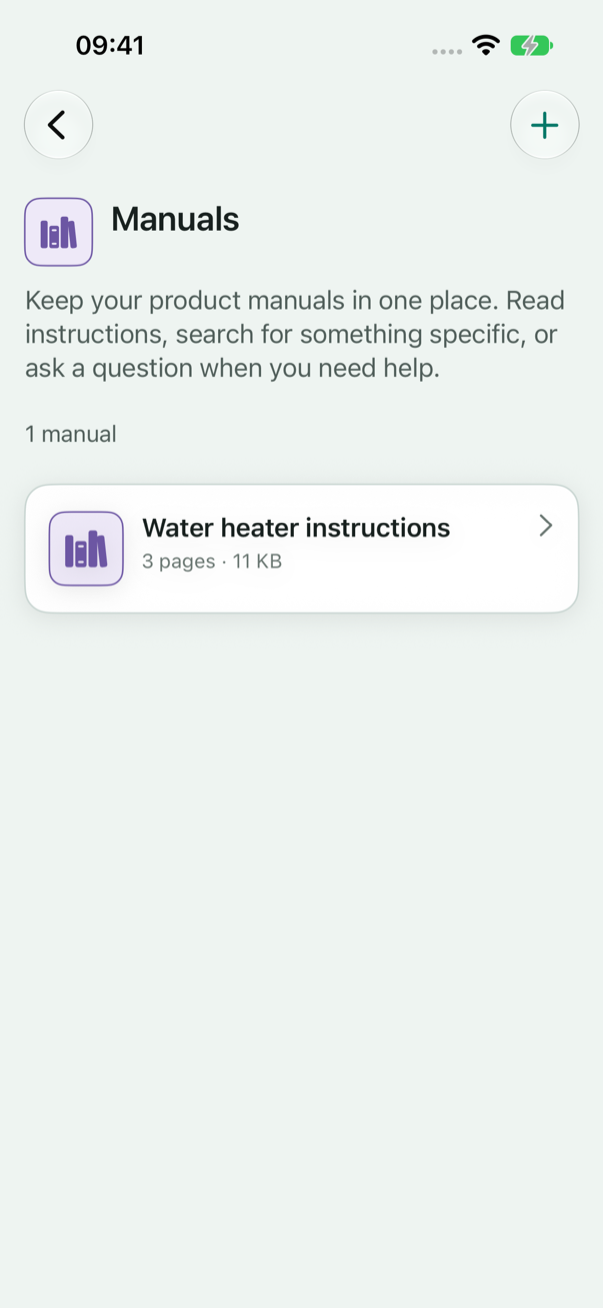 Manual Library containing a saved three-page water heater manual