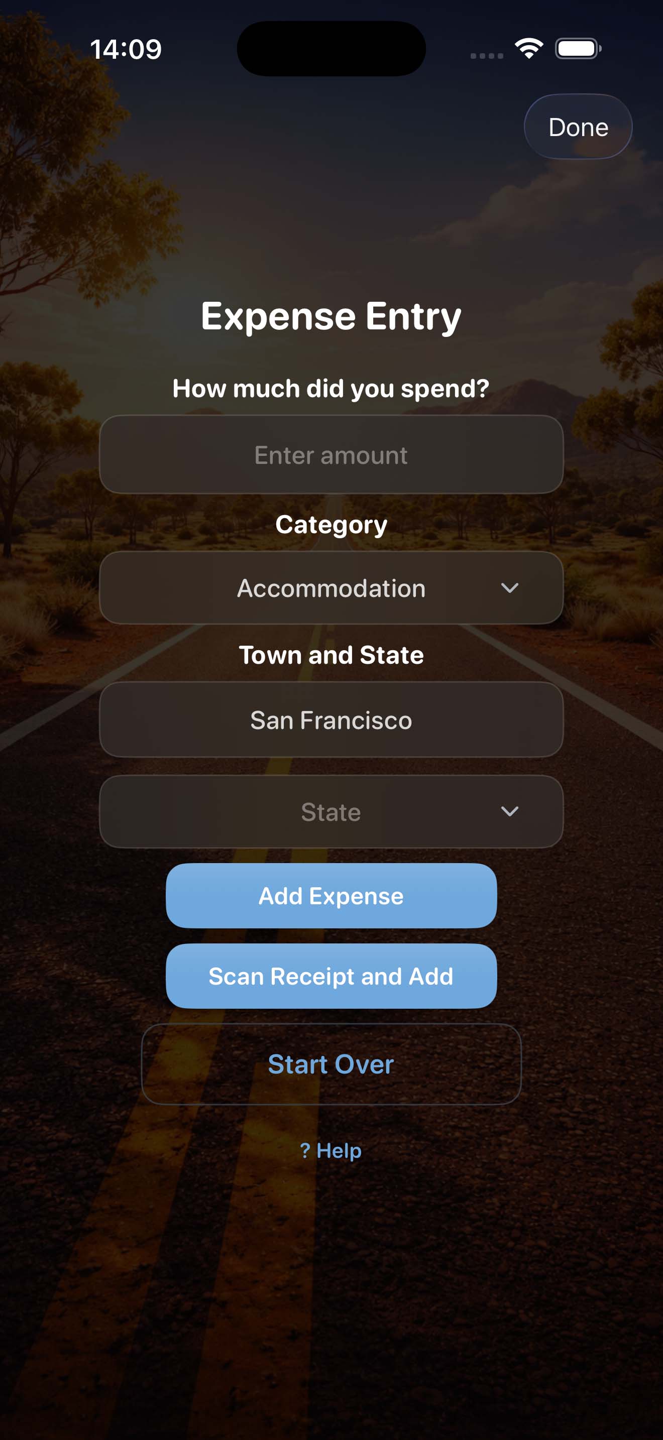 Tripometer expense entry screen