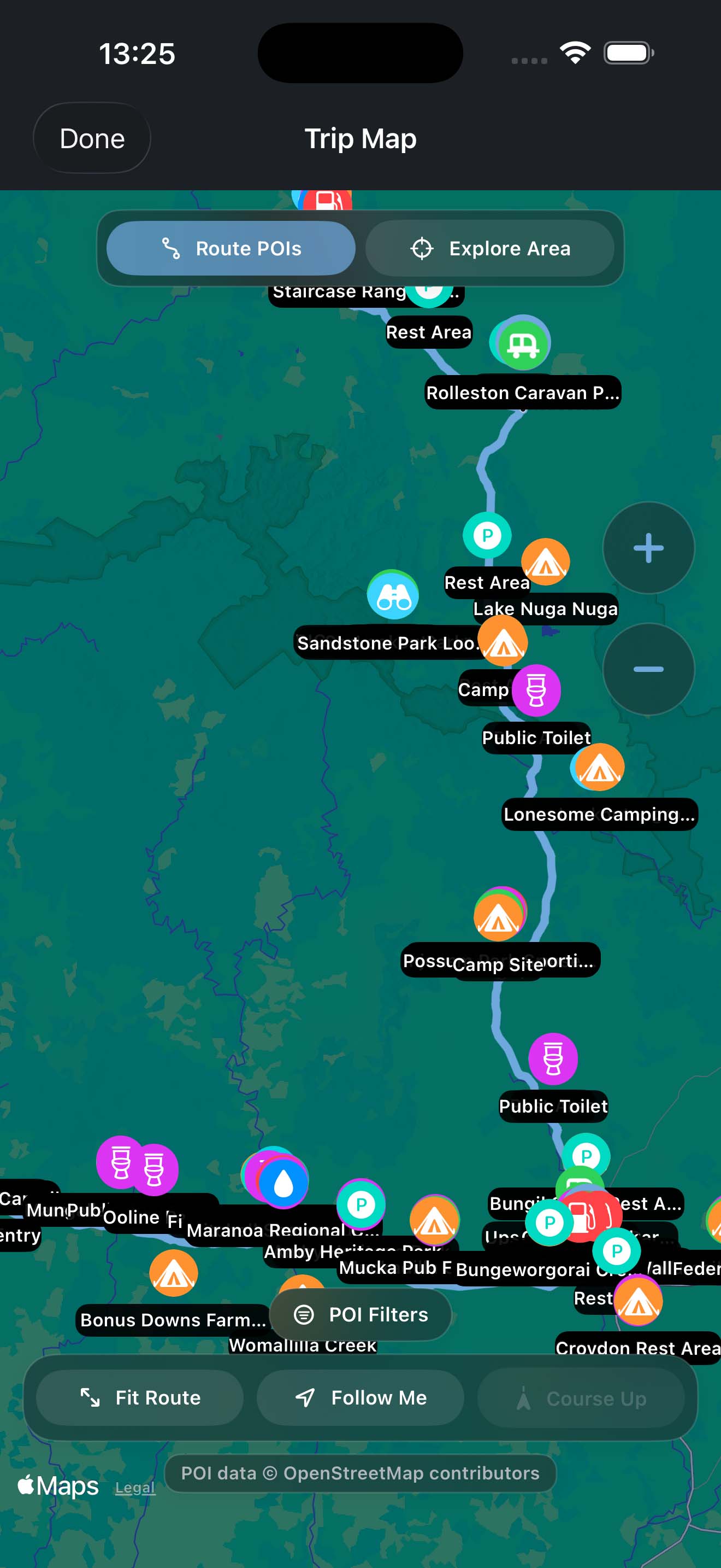 Tripometer trip map screen